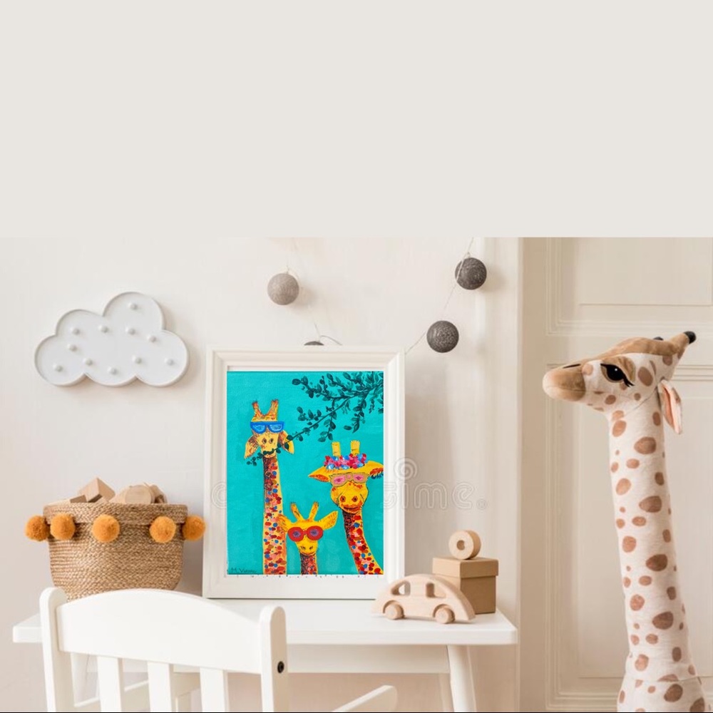 handmade Canvas Art giraffe Paint Acrylic 8”x10” - Picture 1 of 12